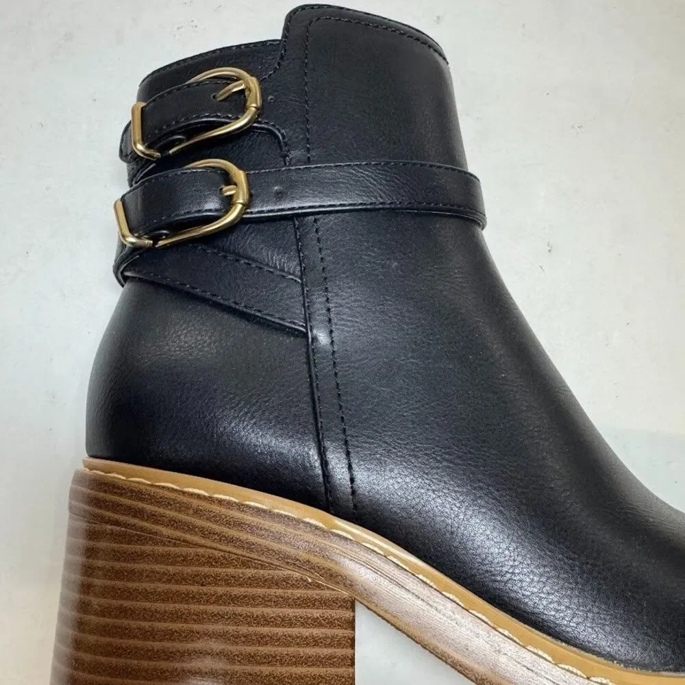 Marc Fisher Womens 8 M Black Leather Marieta Buckle Ankle Booties DISPLAY QY9